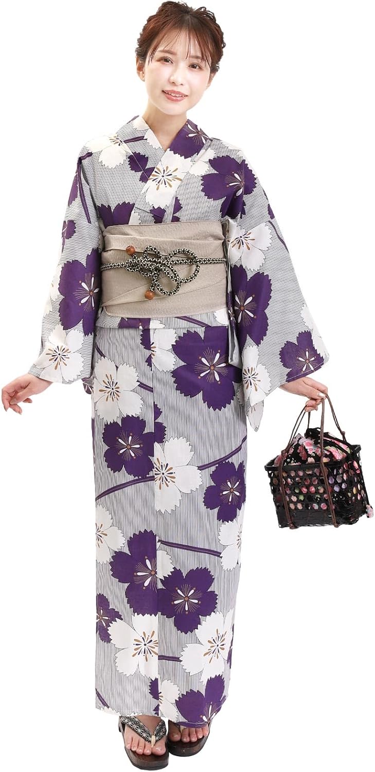 Fuuka X142333 Women's Yukata 2-Piece Set, One Size Fits All (Waist Belt, Made in Japan)
