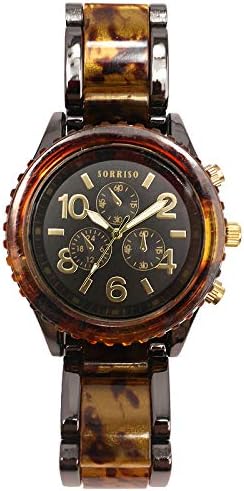 Genuine SORRISO Citizen Miyota Move SRHI14-BLK Men's Wrist Watch with Tortoise Shell Color