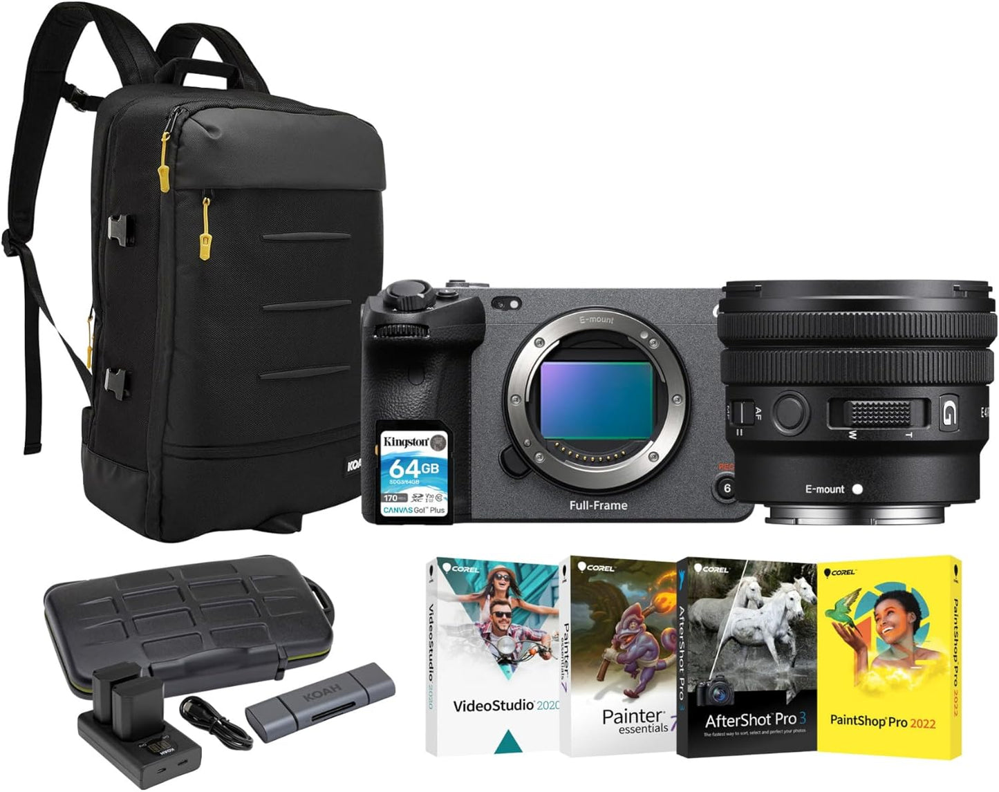 Sony FX30 デジタルシネマカメラ E 10-20mm f/4 PZ Gレンズバンドル バックパック付き (2パック) バッテリー、ソフトウェア、カードリーダー、メモリカード(19アイテム)