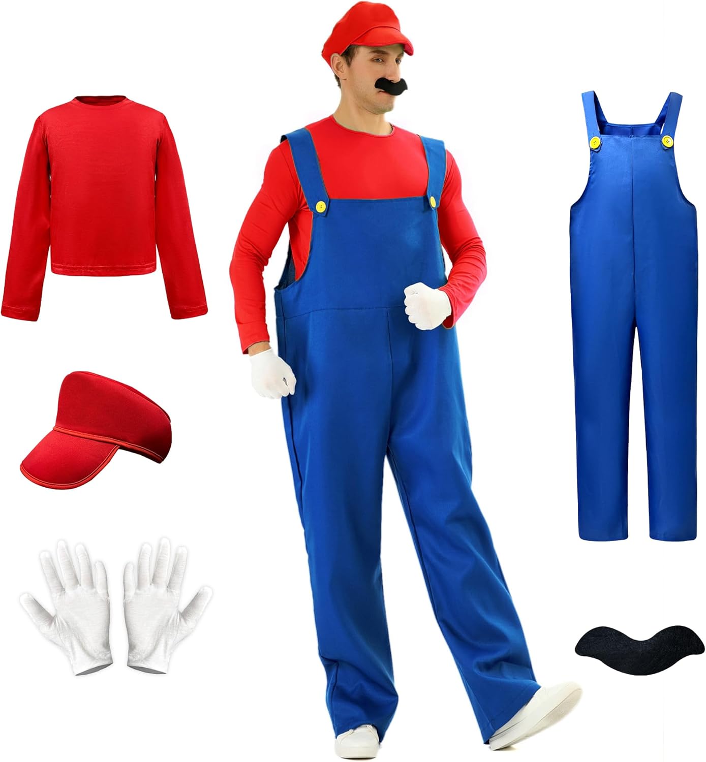 CHALAN Halloween Cosplay Costume Adult Set 【5-Piece Set Overalls, T-Shirt, Hat, Gloves, Beard】 Costume Cosplay Christmas Event School Festival Disguise Transformation Gift Present