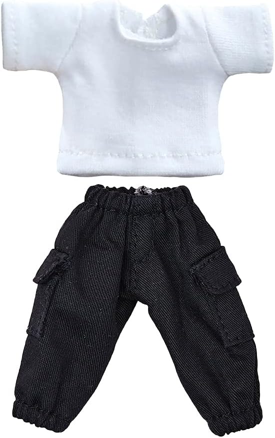 niannyyhouse OB11 Size Obitsu Doll for 4.3 inches (11 cm) Body, T-shirt + Pants, Set of 2, Plain T-shirt, Doll Clothing, Overalls, 1/12bjd Doll Clothes (White+Black)