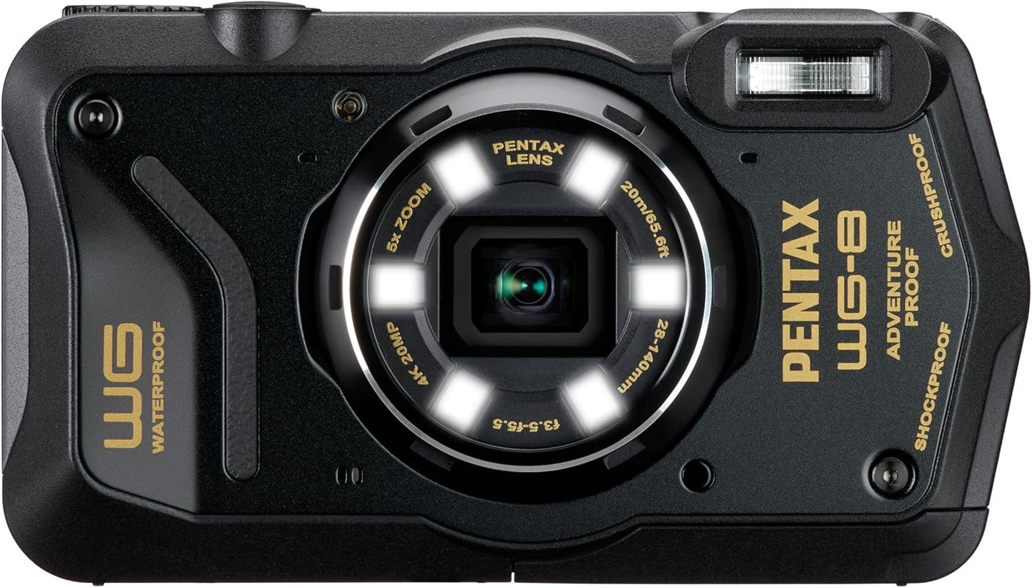 PENTAX WG-8 Black All-Weather Adventure Camera with Waterproof, Dustproof, Shockproof, Multi-Application Ring Light, Macro Shooting and Webcam Function