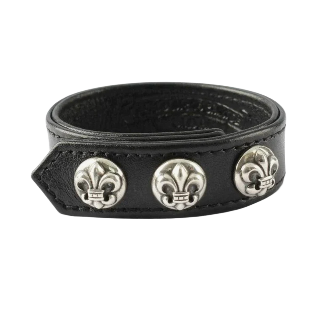 CHROME HEARTS 'BLACK' 3 SNAP FLEUR DE LIS BRACELET