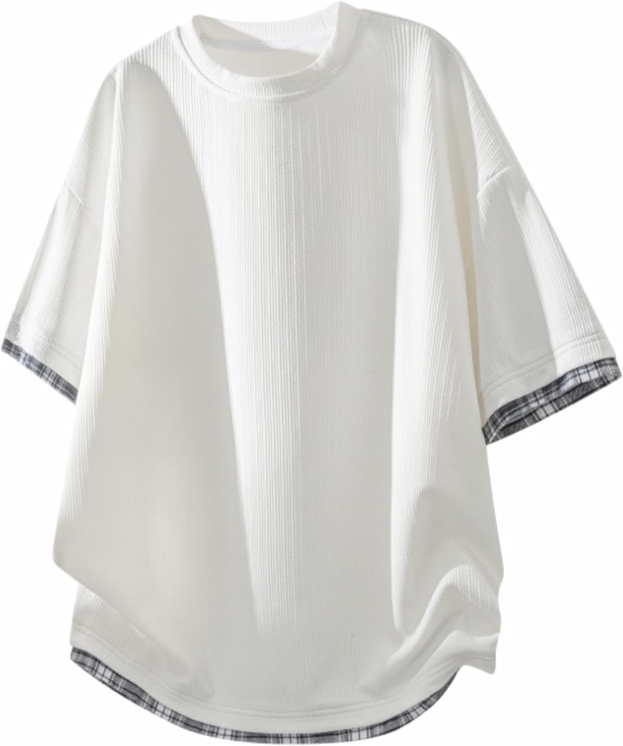 Foveitaa T-Shirt, Men's, Short Sleeve, Summer Clothing, Layered, Large Sizes, Cool, Layered Style, Stylish, Casual, Loose Fit, Top, Plain, Crew Neck, Simple, Loose, Soft, Comfortable, Breathable Top