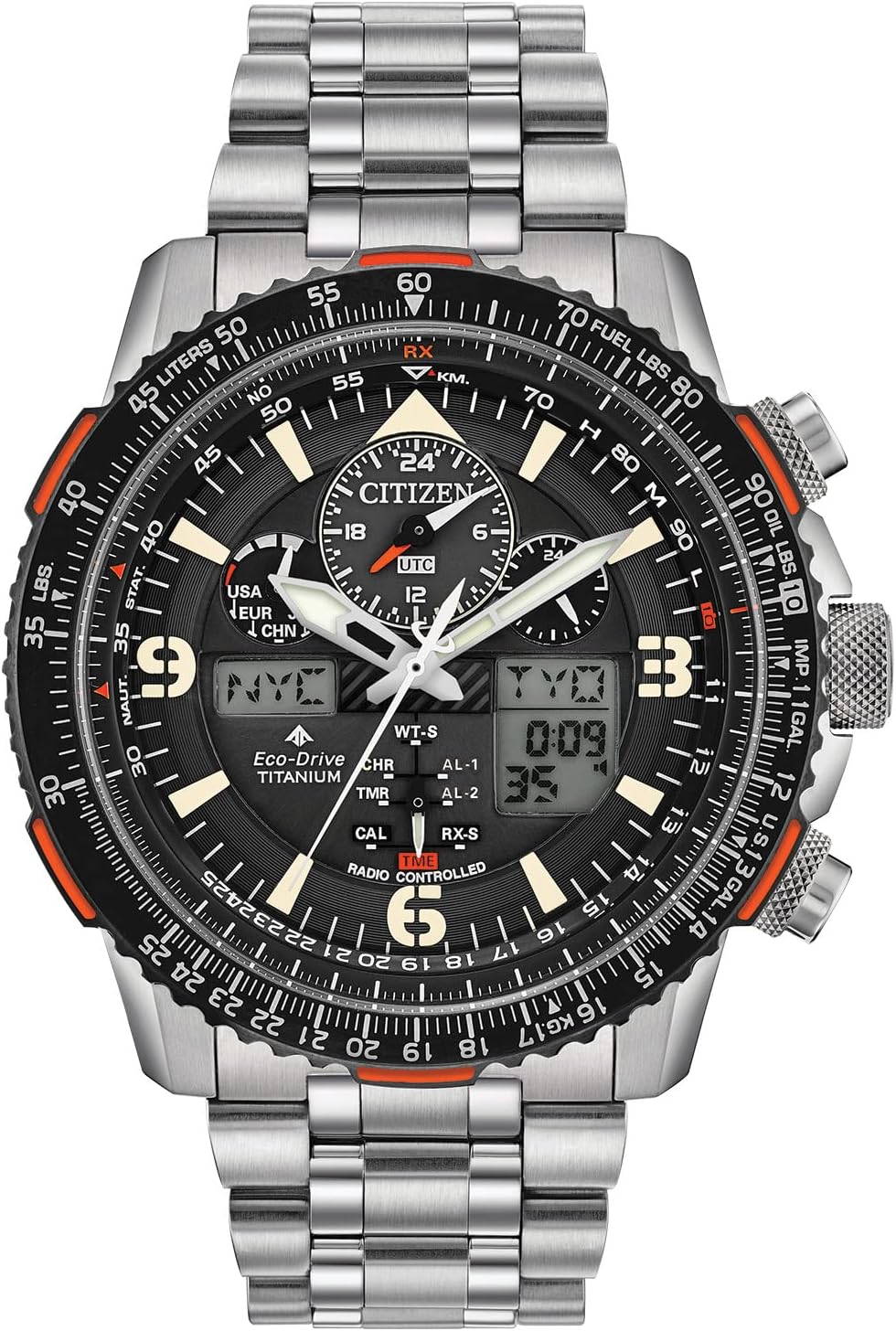 CITIZEN JY8108-53E Men's Wristwatch, Reverse Import Chronograph, Analog Digital, Radio, Solar, Solar, Black, Silver, International Model