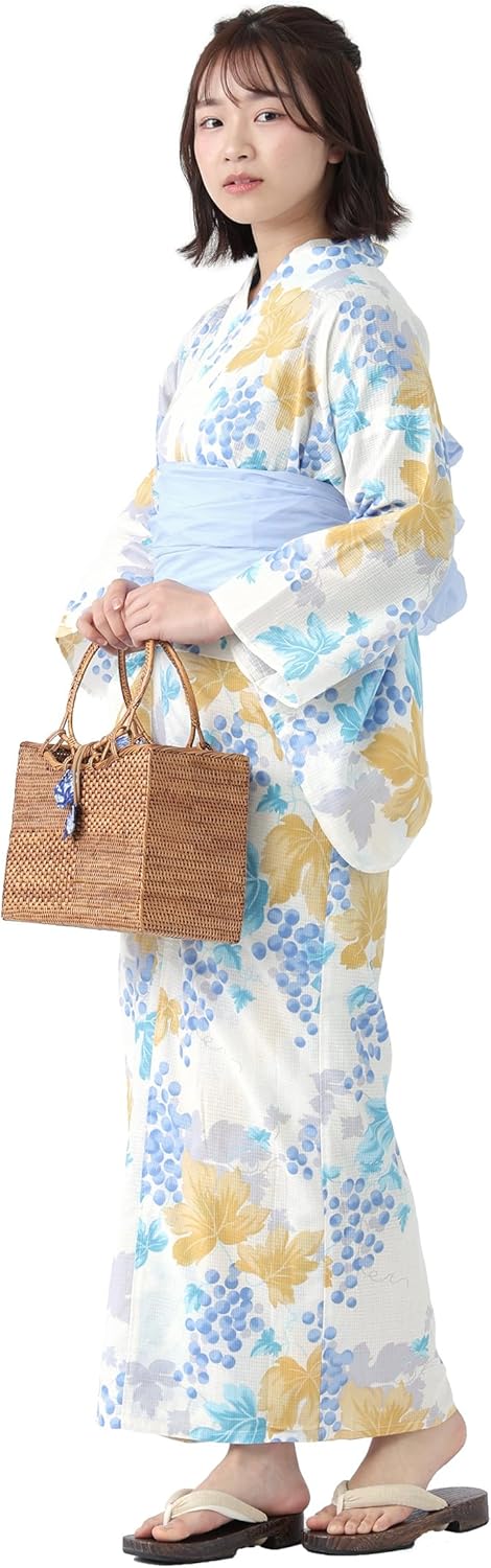 TAYU-TAFU Women's Separate Yukata Obi, 2-Piece Set, Easy to Wear, Yukata, Cotton, Belt Belt, Cute, Stylish, Summer Kimono, Can Be Worn Alone, Beginners