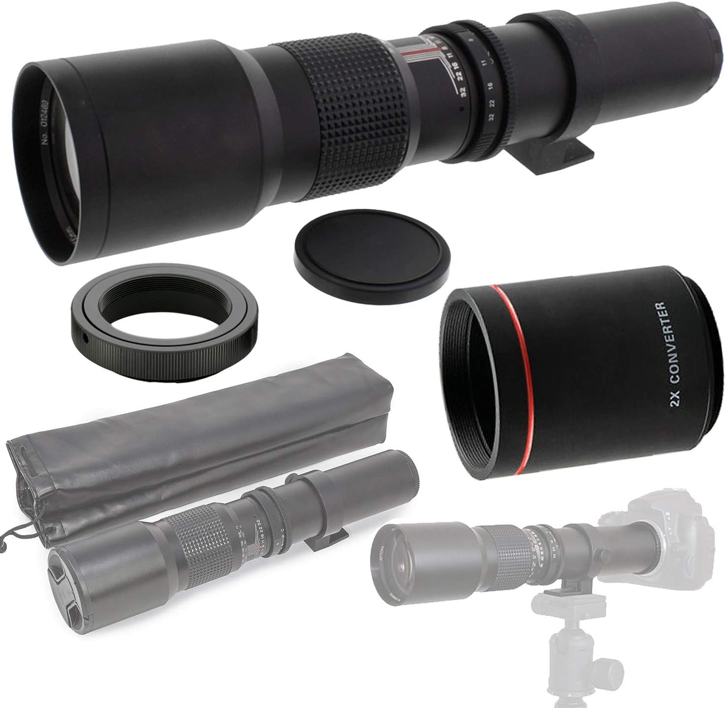 500mm (2X- 1000mm) f/8-32 HD Preset Telephoto Lens for Canon M100 M10 M6 M5 M3 M2 EOS-M Mirrorless Digital Cameras