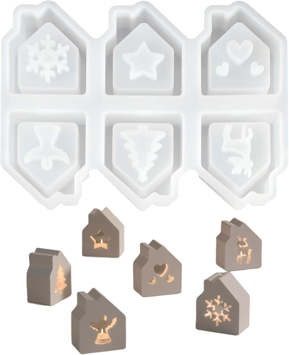 Christmas シリコン型 | 家形キャンドル型6穴,エポキシ樹脂 石膏 焼き菓子 チョコレート キャンドル 装飾品 手芸 愛好家 向け