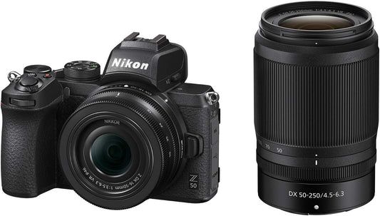 Nikon Z50 Mirrorless Camera Double Zoom Kit with NIKKOR Z DX 16-50mm + NIKKOR Z DX 50-250mm included, Z50WZ, Black