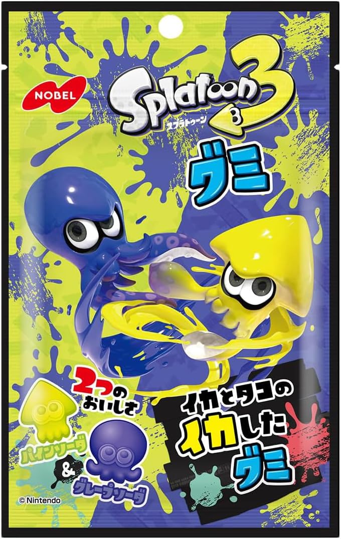 Nobel Confectionery Splatoon 3 Gummy, Pine Soda & Grape Soda, 1.8 oz (50 g) x 6 Bags