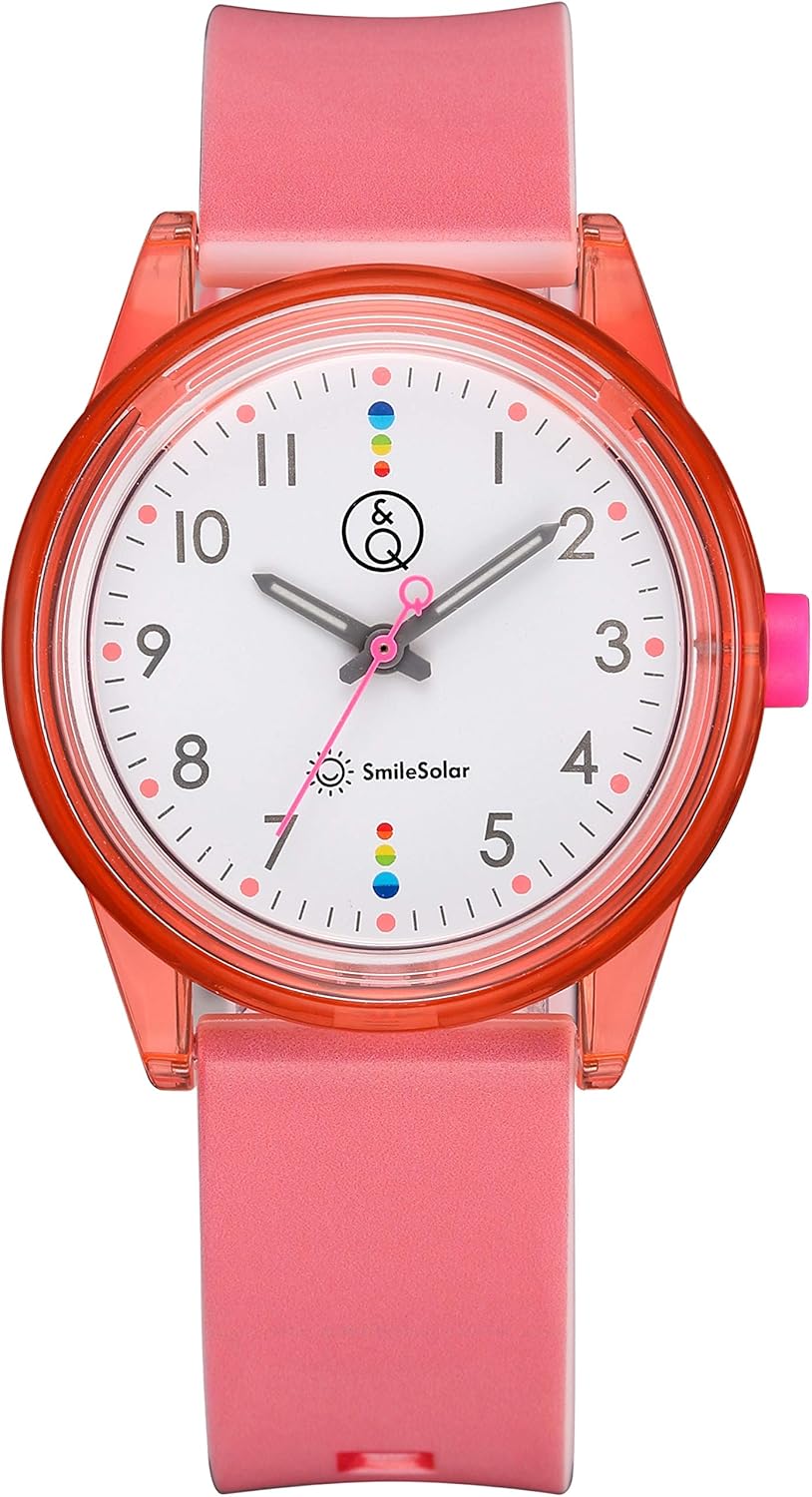 Q&Q SmileSolar Solar Analog Matching Style Waterproof Urethane Strap RP26-007 Pink