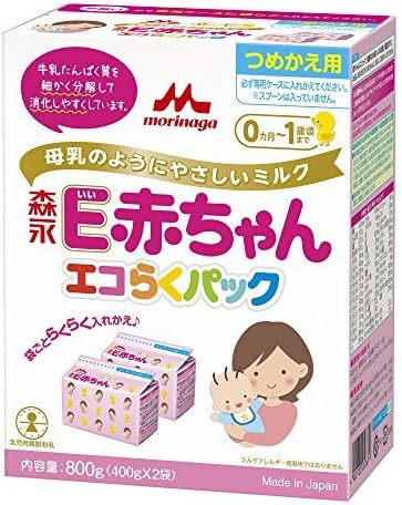Morinaga Eco Raku Pack, Refill, E-Baby, 28.2 oz (800 g) (400 g x 2 Bags), Set of 6