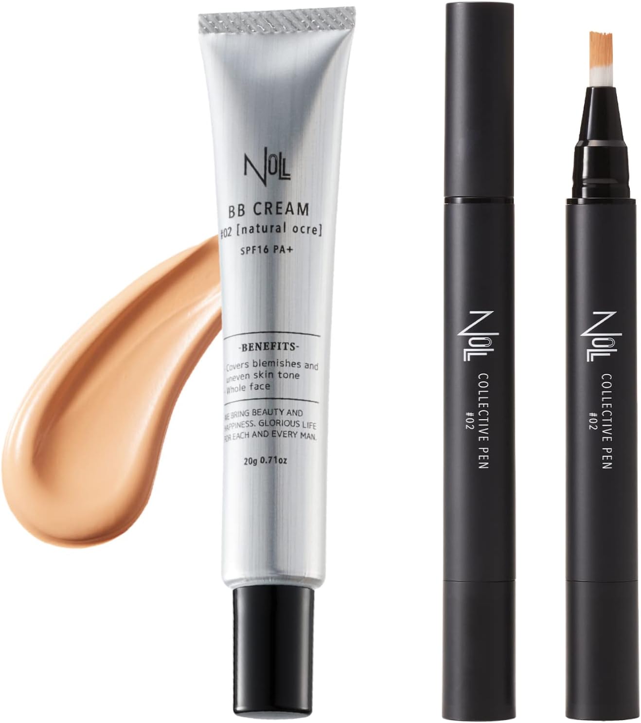 NULL Concealer (For Redness, Bears, Pores, Acne Marks) Collectible Pen #02 + Natural Cover BB Cream #02 - Standard Skin Tone Set
