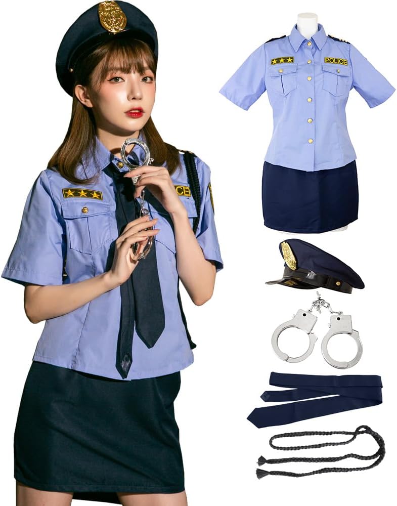 BrightLala Women's Halloween Cosplay, Costume, Police Uniform, Halloween Cosplay, Police Officer, Mini Skaples