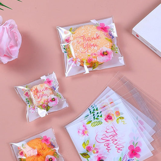 100 Pieces Five Colors Flower OPP Raisin Sand Bag, Sweets Pack, Sweets Pack, Bread Bag, OPP Bag for Bread, Side Seal, Wrapping Bag, Plastic Bag, Gift Bag, Mini OPP Bag, Cookies, Chocolate, Wrapping,