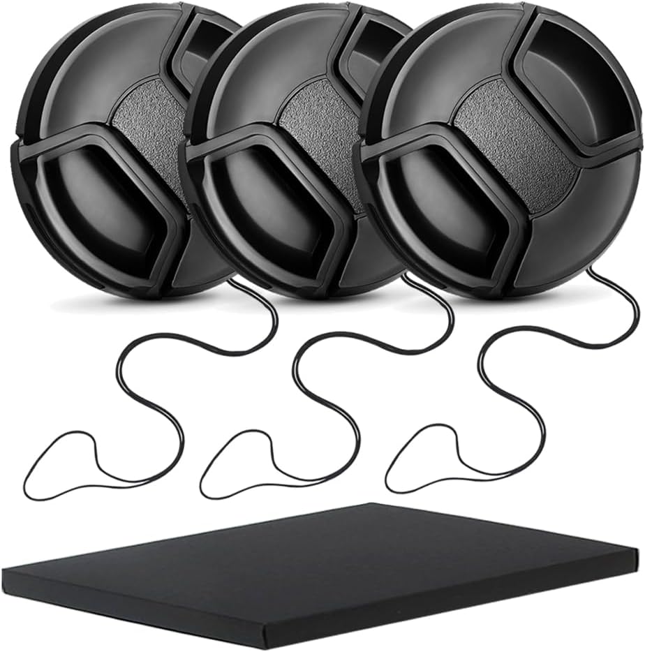2.3 inch (58 mm) Lens Cap, Set of 3, 2.3 inches (58 mm) with Shedding Prevention Hook, Lens Protective Cap, One Touch Type (2.3 inches (58 mm)