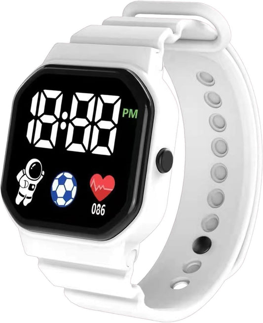 Children Digital Watch,Kids Smartwatch - Educational Kids Smartwatch with Game,Kids Smart Watch Digital Children Watch,Comfortable Silicone Sports Waterproof Watch for Kids LED Watch, white, See