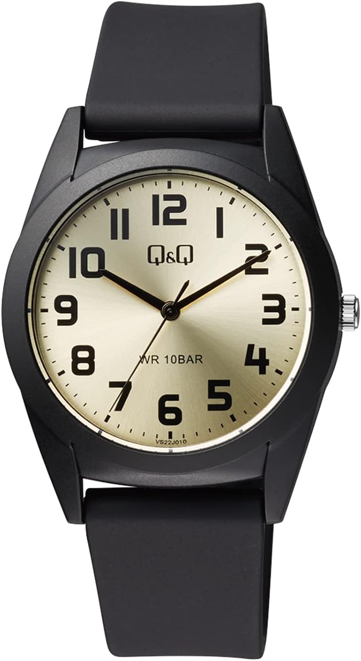 Citizen Q&Q VS22J010 Analog Wristwatch, Waterproof, Urethane Band, International Model, Black
