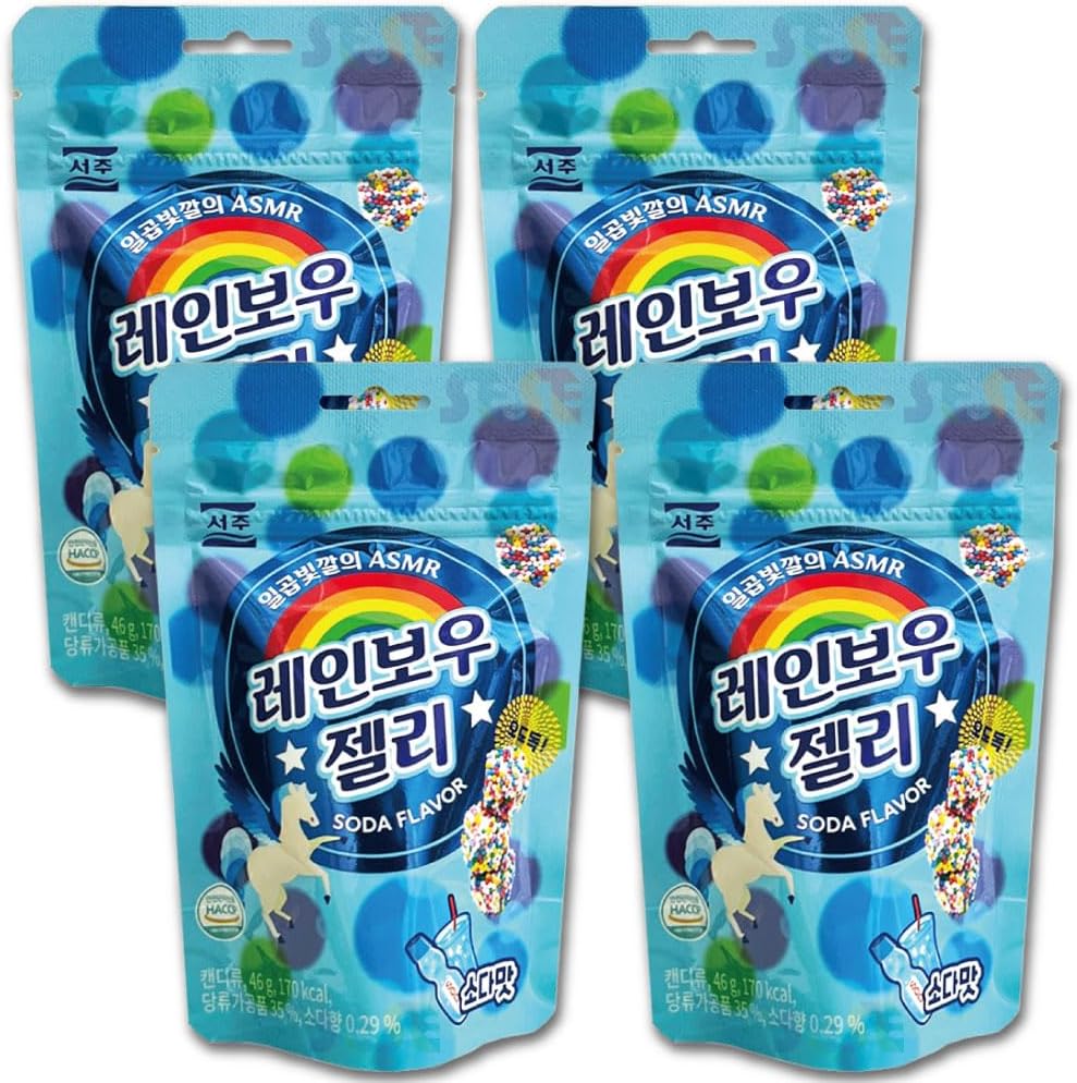Soju ASMR Rainbow Gummy, Soda Flavor, 1.6 oz (46 g), Set of 4 / Korean SEOJU Rainbow Jelly, Mop Pan