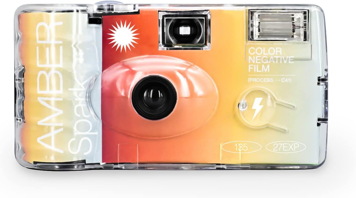 RETO Amber Spark 35mm Disposable Film Camera 27EXP, ISO400, Color Negative Film, Focus Free, Easy to Use, Built-in Flash, Disposable (Film and Battery Included)