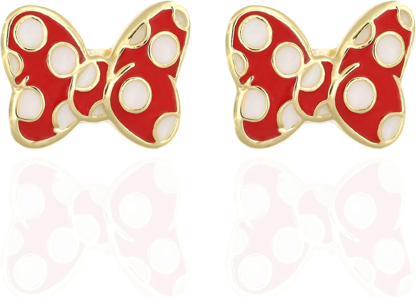 Disney Boucles d'oreilles Minnie Mouse en laiton doré avec nœud en émail rouge et blanc pour femme, prêt à offrir, bijoux officiels Disney