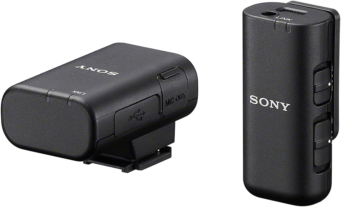 Sony ECM-W3S Camera Microphone, Wireless Microphone (Microphone x 1 + Receiver + Charging Case), Indoor and Outdoor Vlog, Live Streaming, Video Interviews, Voice Recording, Podcasts, Windscreen