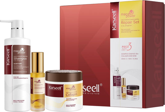 Karseell Collagen Deep Repair Conditioner Hair Mask, Shampoo and Argan Oil Set for Dry Damaged Hair for All Hair Types 16.9 oz + 16.9 oz + 1.69 oz