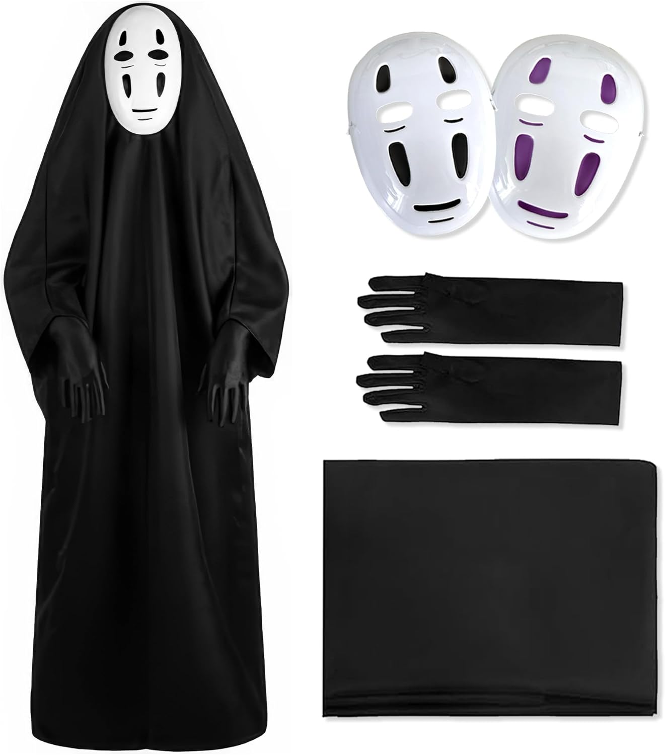 GOKEI Kaonashi Halloween Costume, Cosplay, Adult, 4-Piece Set, Face Concealing, Gloves, 2 Masks, Costume, Haunted House, Kaonashi Masquerade, Men's Costume, For Boys