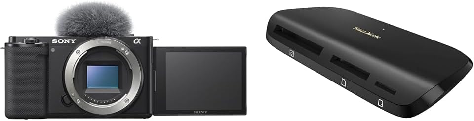Sony Vlog Camera with Interchangeable Lens VLOGCAM APS-C Mirrorless SLR Camera ZV-E10 with Body (No Lens) Windscreen Black ZV-E10 B + SanDisk ImageMate Pro USB-C Multi-Card Reader/Writer SDDR-A631
