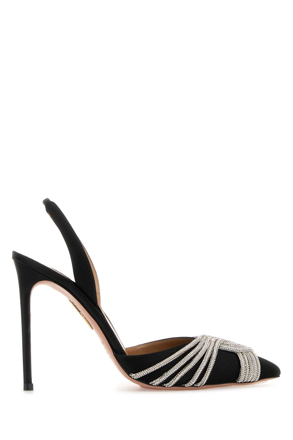 Aquazzura Black Satin Gatsby Sling 105ポンプ - Image 1