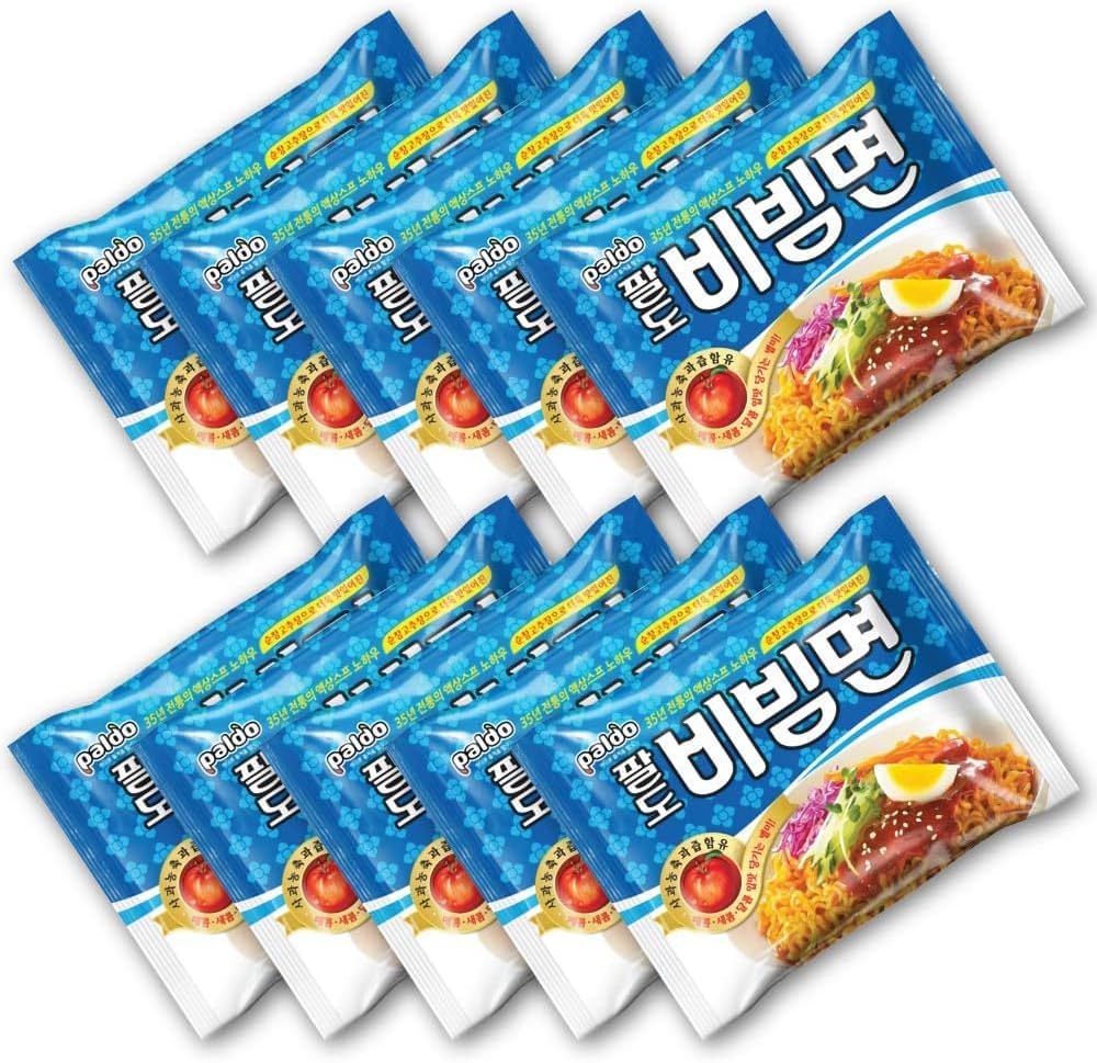 Paldo Bibin Noodles, 10 Bags, Paldo Bibim, Imported Korean Food, Cooking, Dried Noodles, Instant Ramen, Spicy Ramen, Chilled