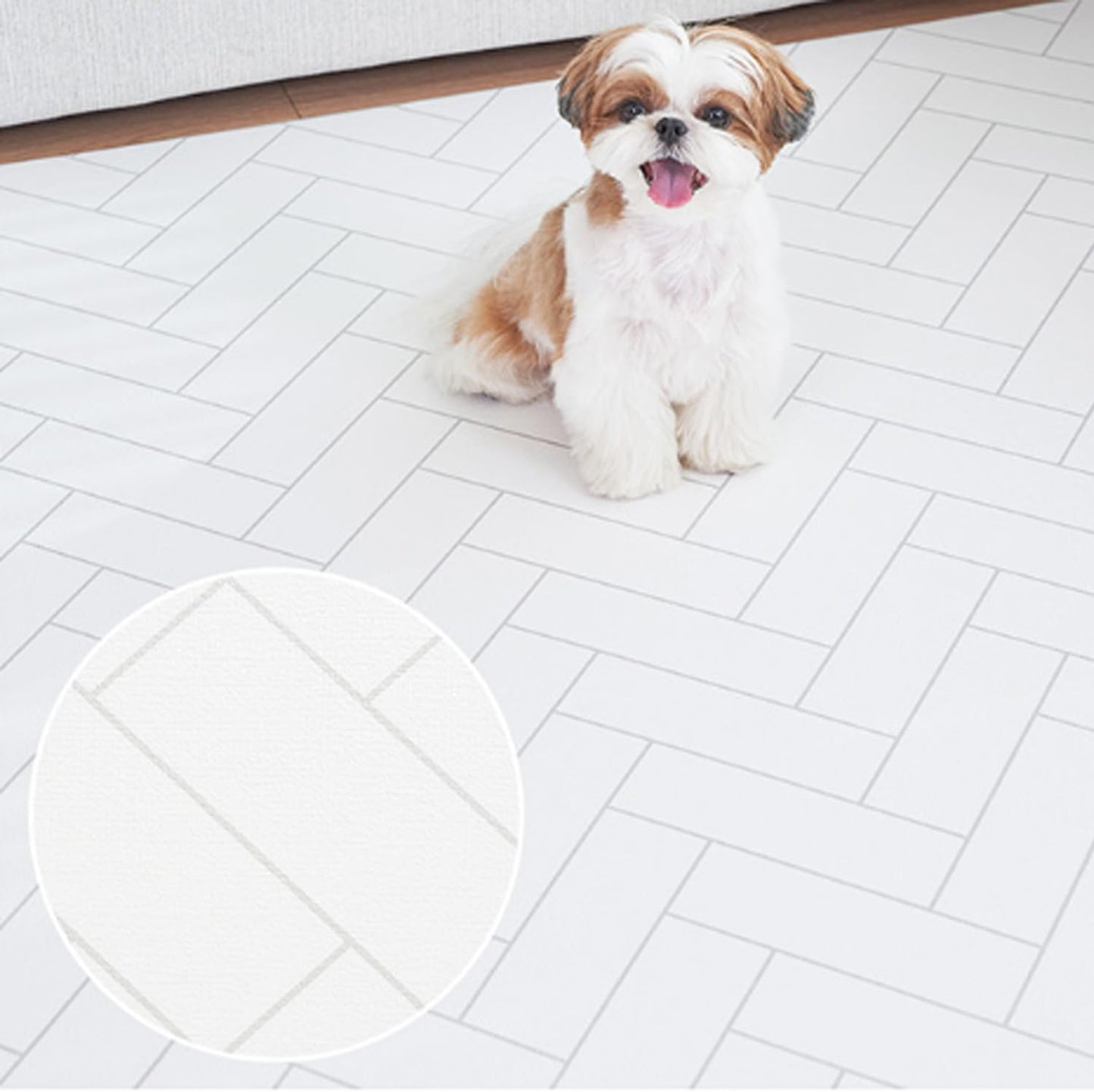 Popomi Antibacterial Roll Mat, Waterproof, Anti-Slip (White Herringbone, 43.3 x 11.8 x 0.6 inches (110 x 300 x 1.5 cm)
