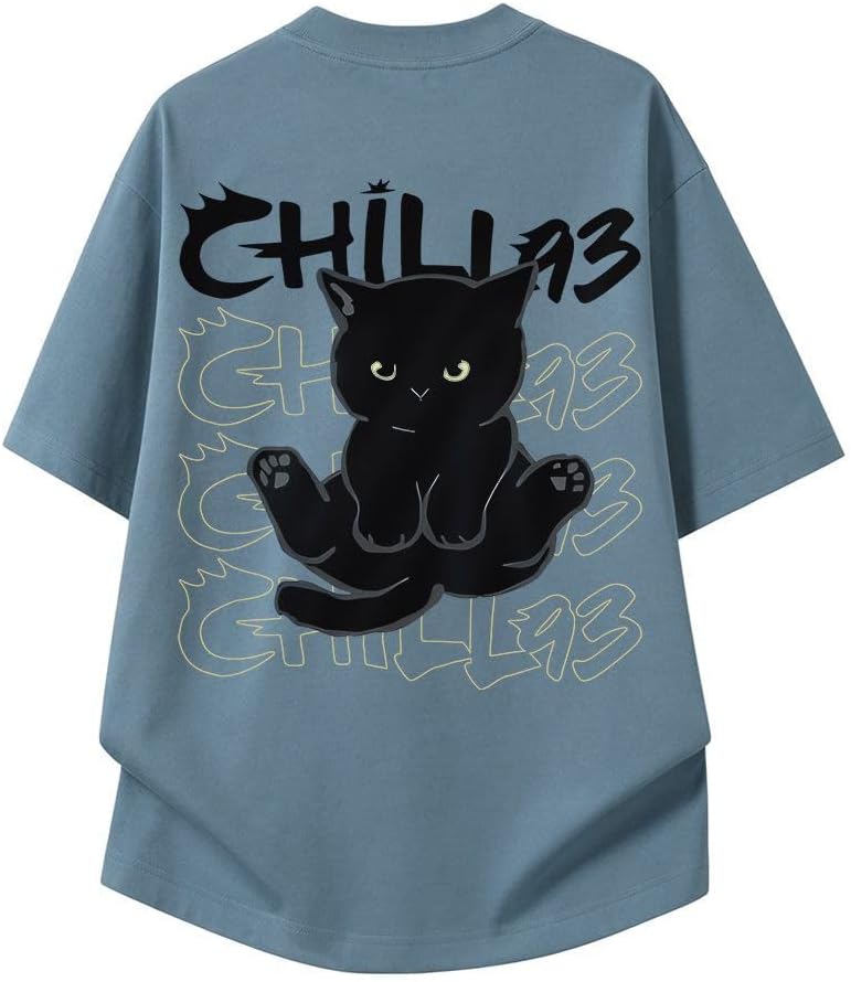Summer Clothing, Men's, Short Sleeve, 100% Cotton, Large Size, Funny, Cute Cat Pattern, Printed, Round Neck, Half Sleeve, Top, Lightweight, Soft, Comfortable, Casual, Cute, Fashionable