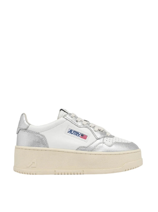 Pelle Bianca E ArgentoのAutry Sneakersプラットフォーム - Image 1