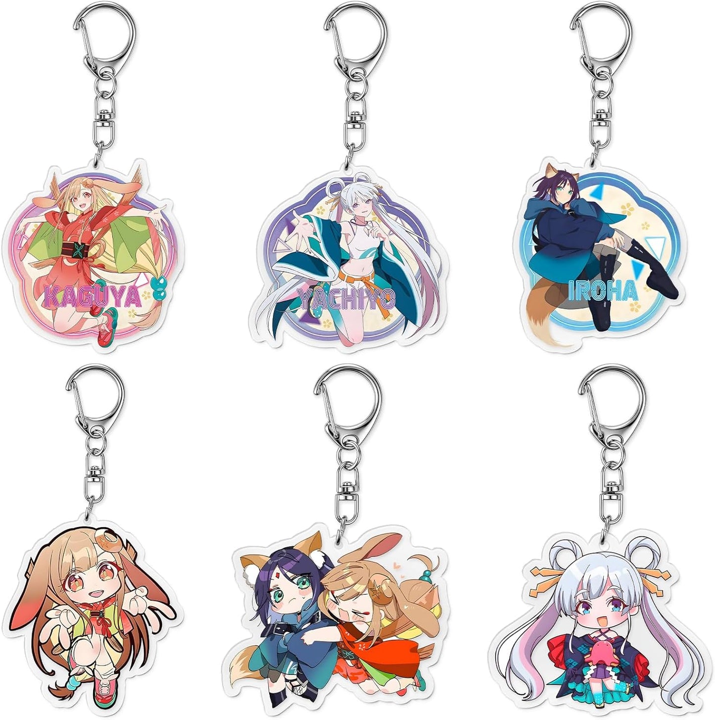 Fantasyon Super Kaguya Princess Key Holder, 6-Piece Set, Kaguuya, Sakuri, Yachiyo Tsukimi, Anime Goods, Lightweight, Portable, Bag Hanging, Pendant, Key Decoration, Unofficial