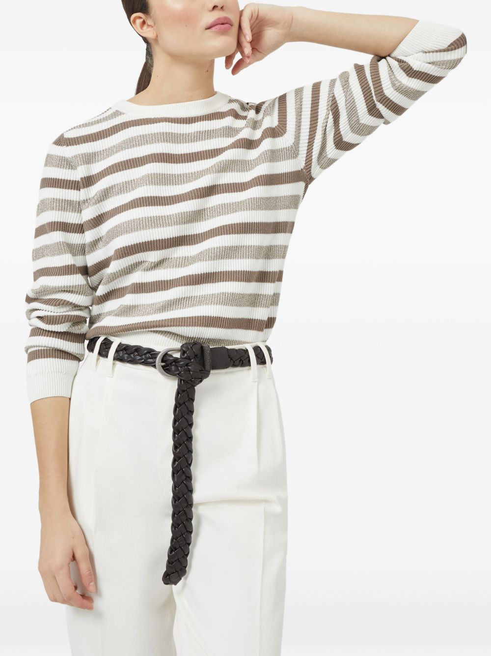 Brunello Cucinelli Striped Cotton Crewneckセーター - Image 1