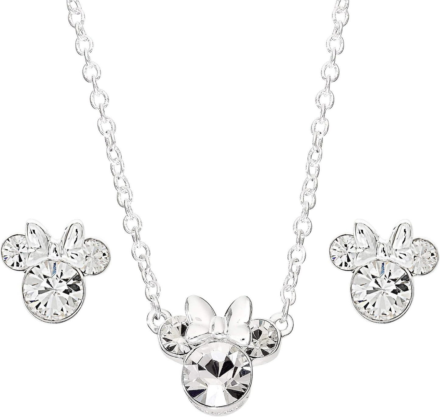 Disney Minnie Mouse Silver Plated Earrings and Necklace Set