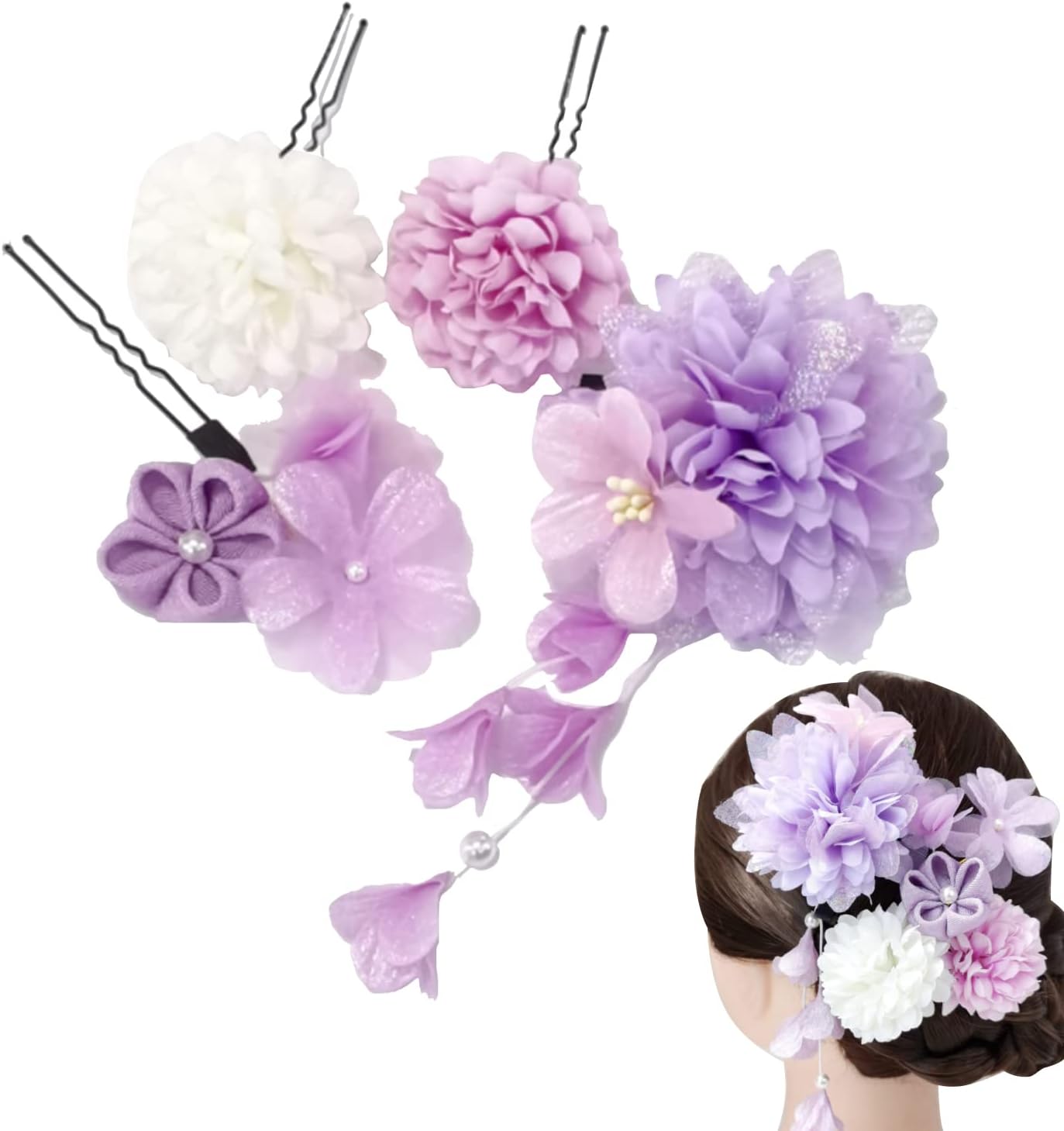 Japanese Style Kimono Hair Ornament, Yukata, Graduation Ceremony, Coming-of-Age Ceremony, Wedding, Shichi-Go-San Party, Thank You Party, New Year, Fireworks Display, Flower, Dry Flower, Hair Clip,