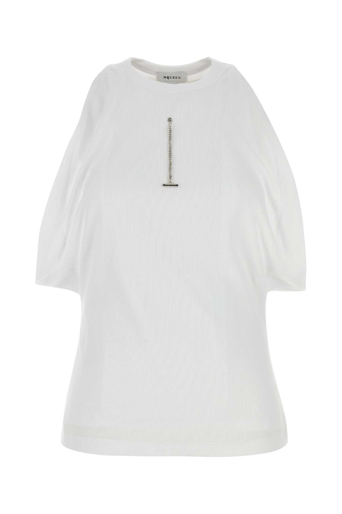 Alexander Mcqueen アレクサンダーマックイーンホワイトストレッチコットントップ - Image 1