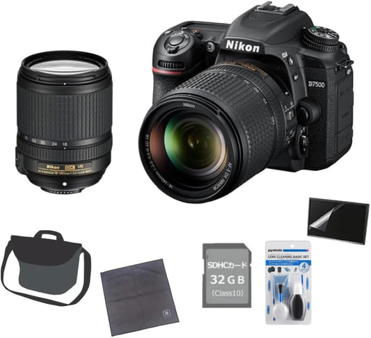 Nikon D7500 DSLR Camera Lens Kit, 32GB SD Card, Cleaning Kit, Protective Film, Cloth & Bag (Total 6 Pieces)