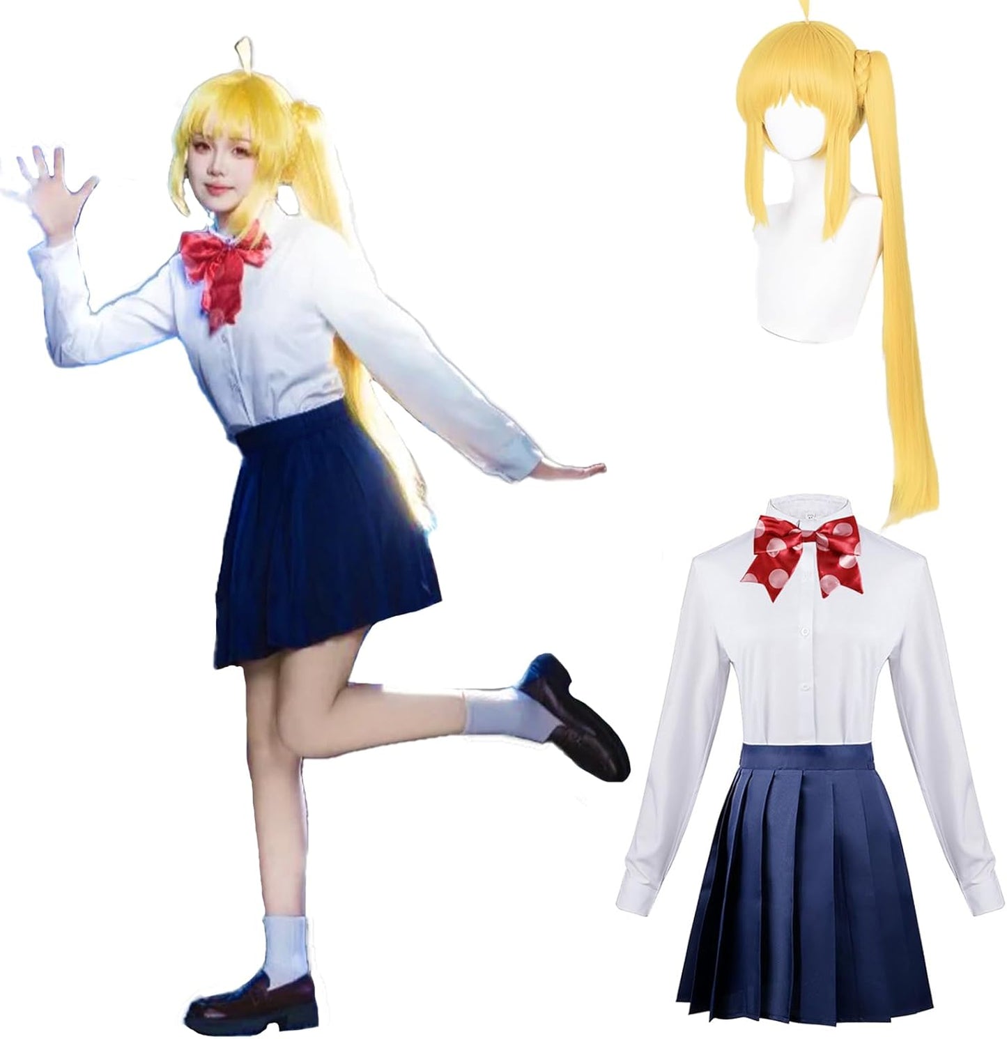 CR ROLECOS Bocchi Zarokku Cosplay Costume, Gotou Hitori Cosplay Costume, Girl, Uniform Set, Wig Included, Full Set, Costume, Adult Costume, Cultural Festival