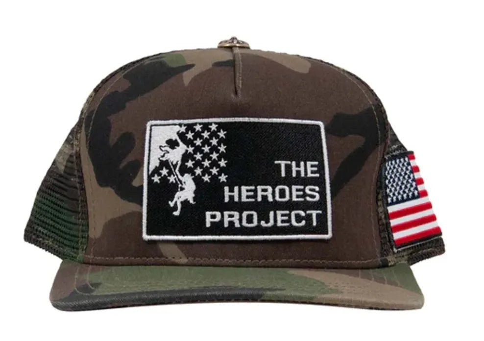 CHROME HEARTS 'CAMO' THE HEROES PROJECT TRUCKER HAT