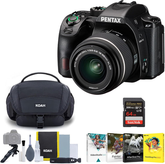 Pentax KFデジタル一眼レフカメラ(ブラック)とPENTAX DA L 18-55mm F3.5-5.6 AL WRレンズバンドルアクセサリーキット、写真編集ソフトウェア、メモリーカード(4アイテム)
