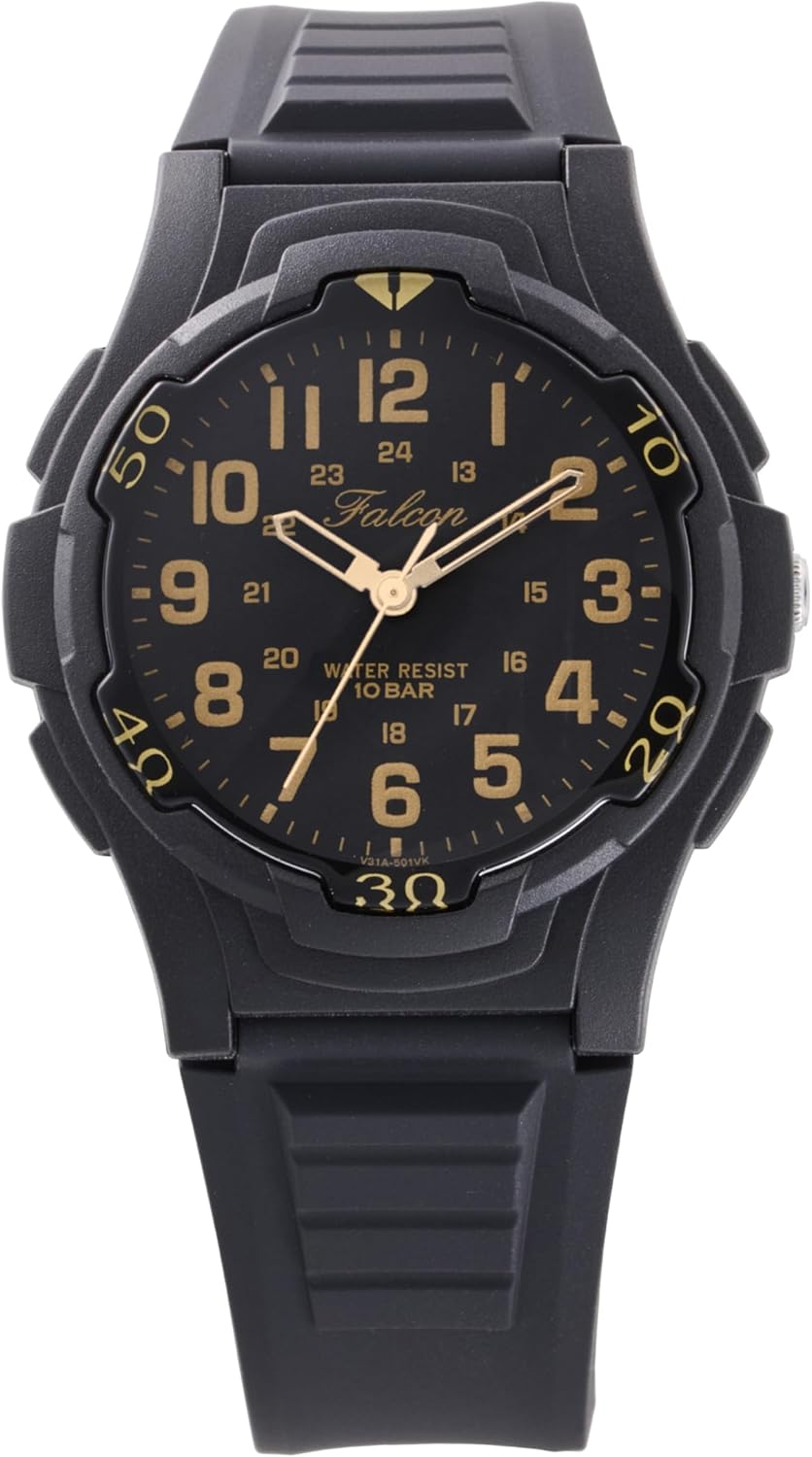 Citizen Q&Q VP84 Series 2 Analog Wristwatch, Waterproof, Urethane Strap, black/gold, 1 piece
