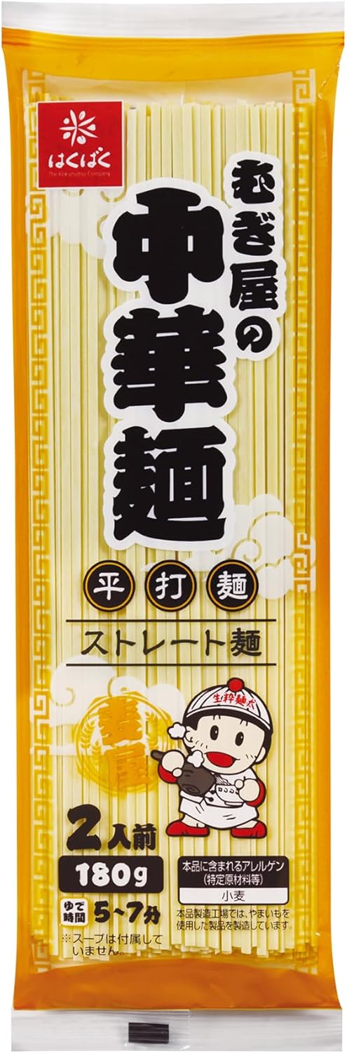 Hakubaku Mugiya's Chinese Noodles, Flat Tit Noodles, 6.3 oz (180 g)