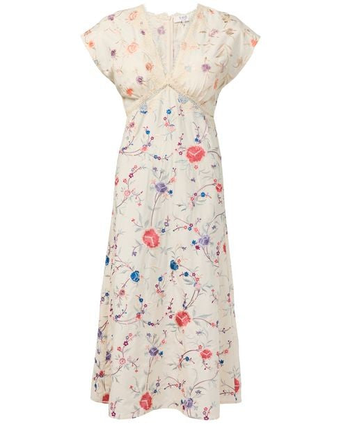 SEA NY Priscilla 刺しゅう入り Vネック ミディ丈ドレス - Image 1