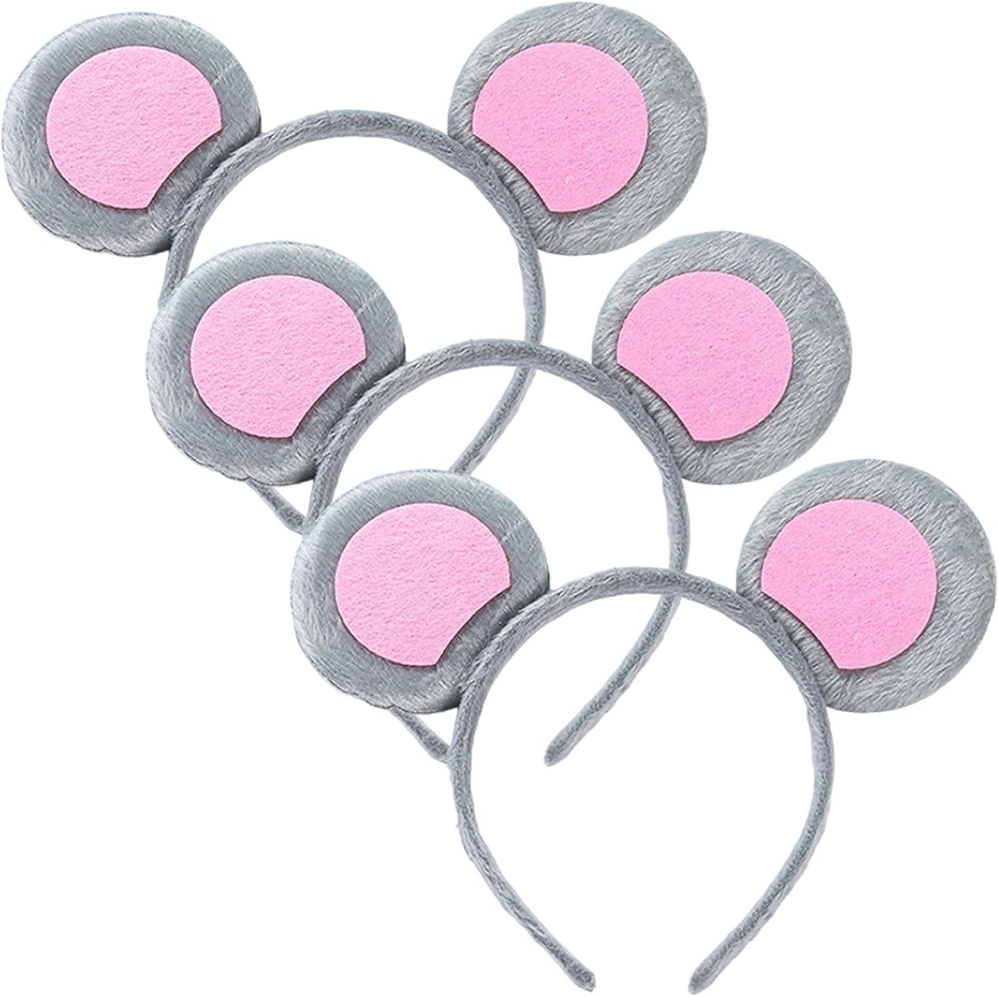 EUPSIIU 3 x Cartoon Mouse Ears on Headband, Animal Mouse Ears Hair Bands for Children Adults Costume Animal Accessory Party Halloween Carnival