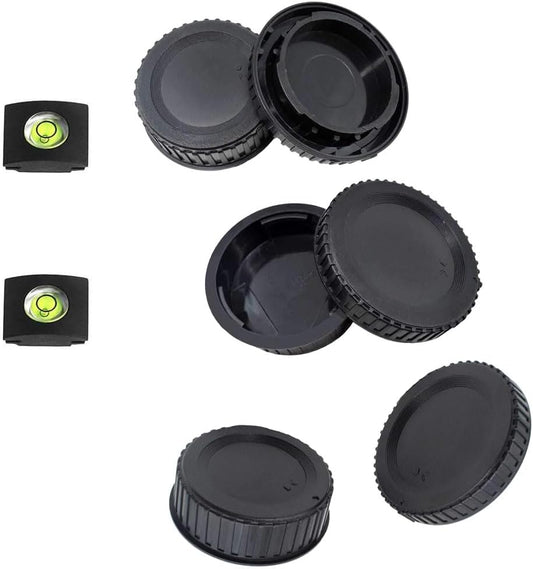 Nikon F-Mount SLR Camera Protection Kit | 3-Piece Body Cap & 3-Piece Rear Lens Cap + 2-Piece Hot Shoe Cover with Level | ABS Dustproof & Moisture-Proof | D850 D810 D750 D500 D7500 D3500 D5 D1 Df and