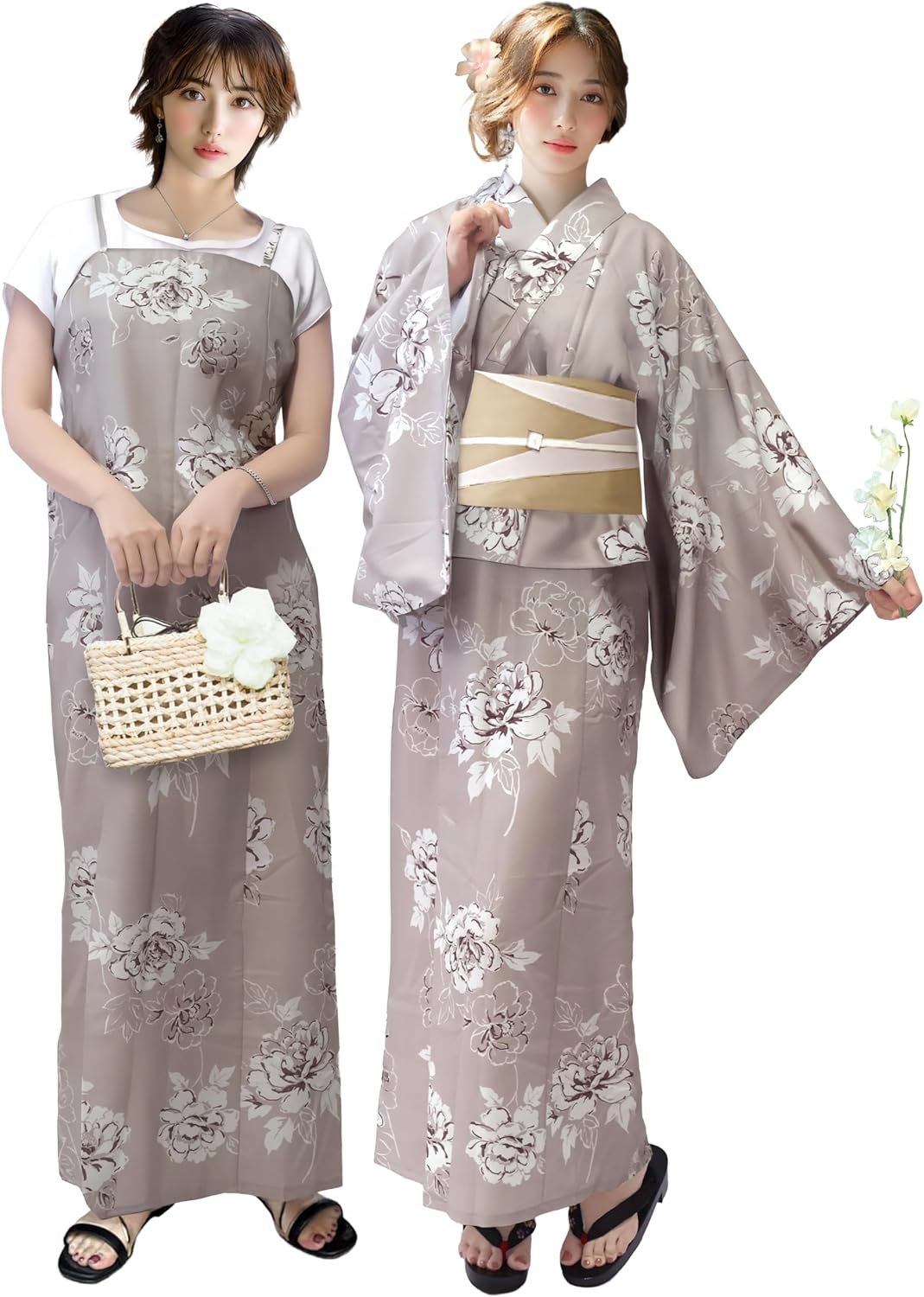 Aletta domani Women's Yukata 2-Piece Set, Yukata Belt Set, Half Width Belt, Reversible, 100% Cotton, Classic Pattern, Fireworks Festival