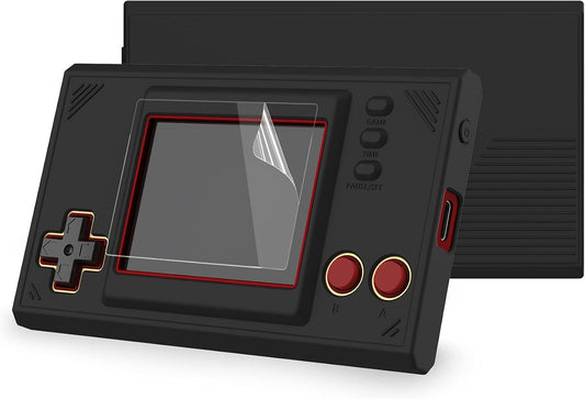 PlayVital Black Silicone Cover Protective Case Skin for Nintendo Games & Watch: Super Mario Bros with 2 Screen Protectors
